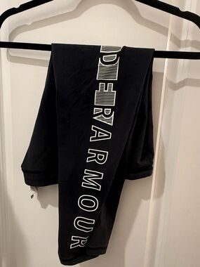 Under Armour Black Leggings with Vertical White Logo